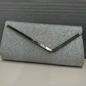 Silver sparkle envelope clutch purse
